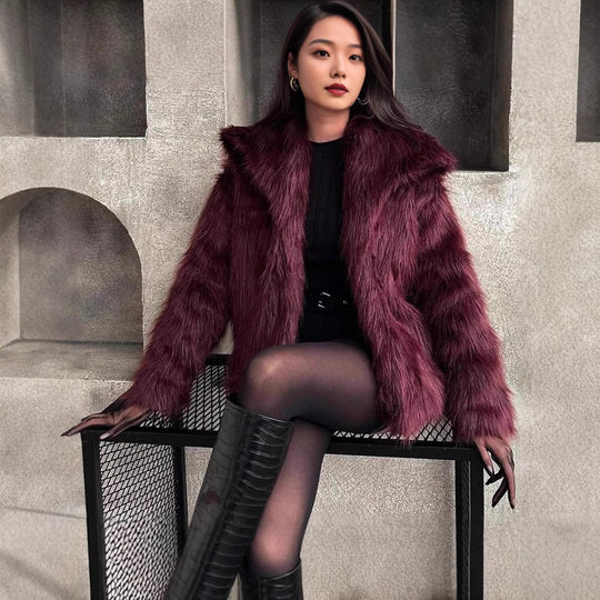 Damen Kurze Kunstfelljacke mit voluminösem Schalkragen Shop Nory