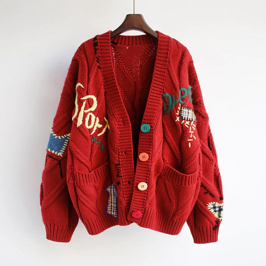Damen Modischer Strickcardigan mit bunten Knöpfen und aufwendigen Details