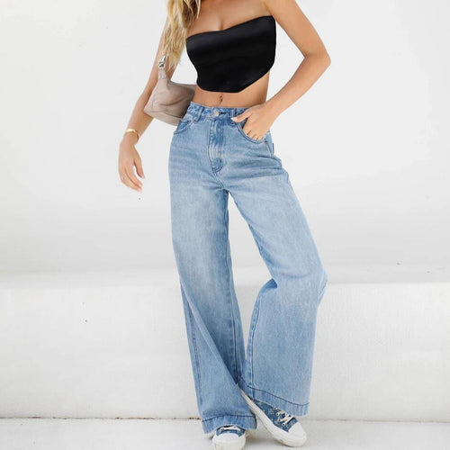 Damen Hochtaillierte weite Denim-Jeans im Palazzo-Schnitt Shop Nory