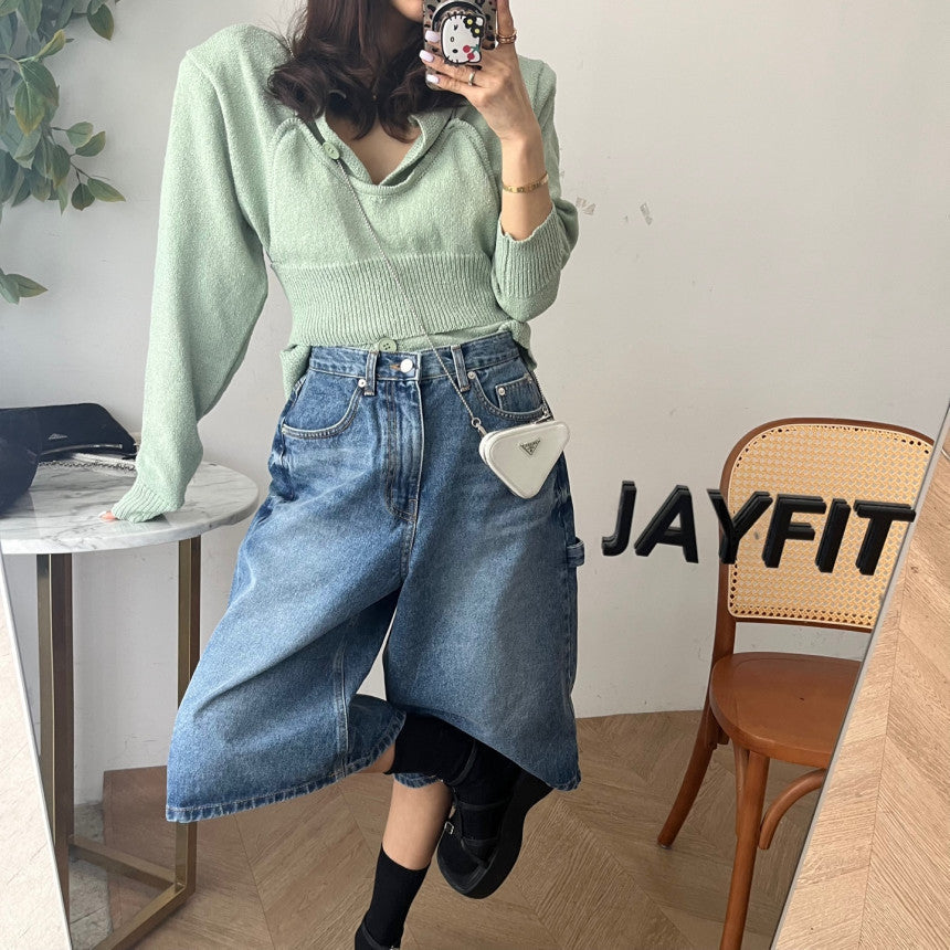 Damen Jeans Bermuda-Shorts im lässigen Stil mit hohen Taschen Shopnory