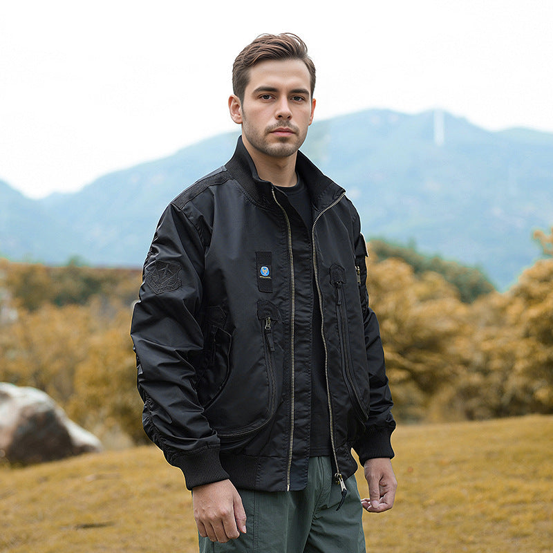Herren Bomberjacke Pilotenstil leicht wattiert mit Zwei‑Wege‑Reißverschluss und Ärmeltasche Shop Nory