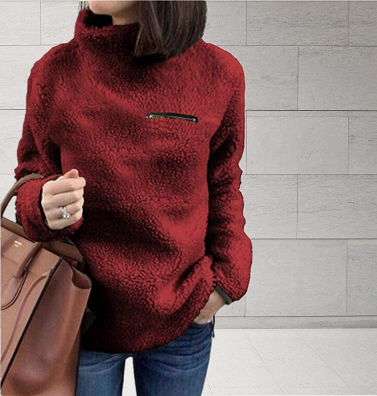 Damen Fleece-Pullover mit hohem Kragen und femininer Passform