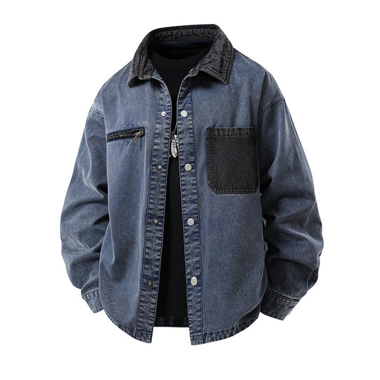 Herren Modische Denimjacke mit hohem Kragen und praktischen Taschen Shop Nory