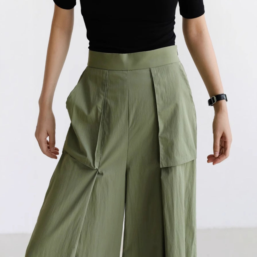 Damen Weite Palazzo-Hose mit hoher Taille, Cargo-Taschen und plisseeartiger Faltenlegung Shop Nory