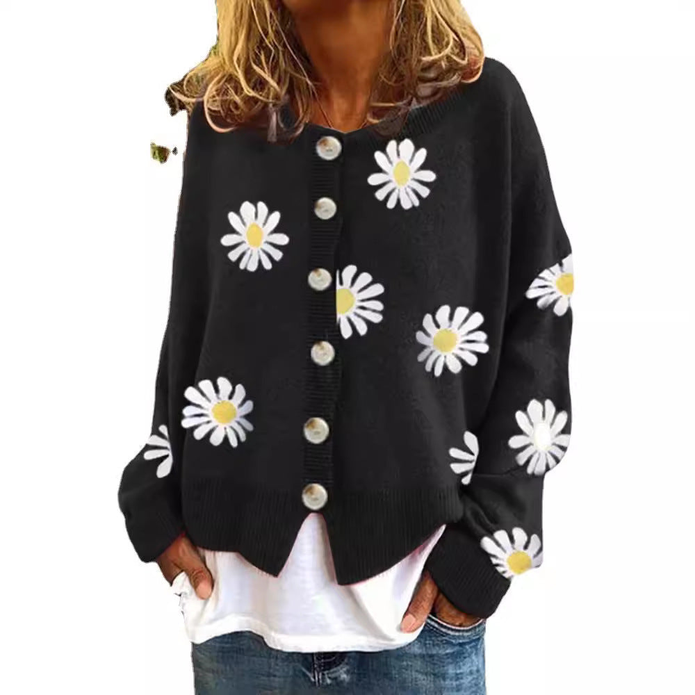 Damen gestreifte Strickjacke mit Blumenmuster