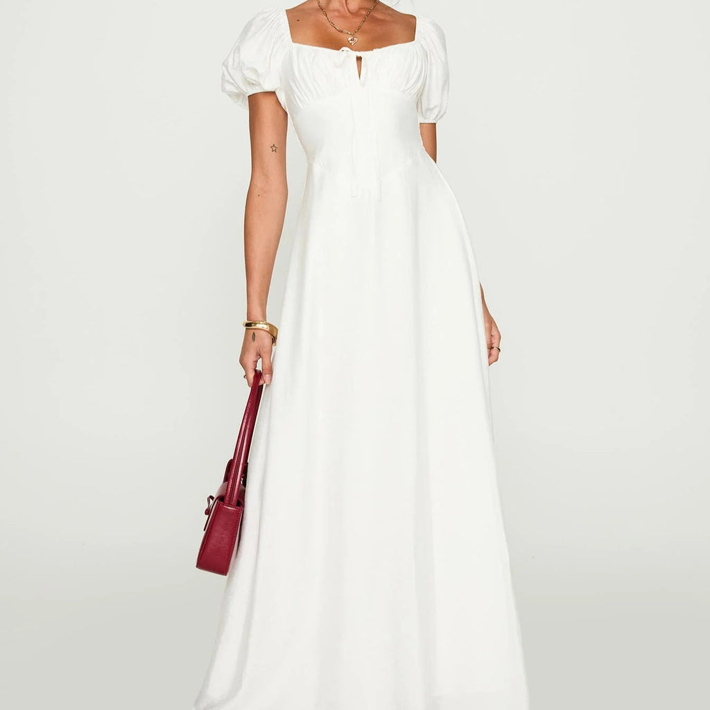 Damen Maxikleid mit Puffärmeln und elegantem Ausschnitt Shopnory
