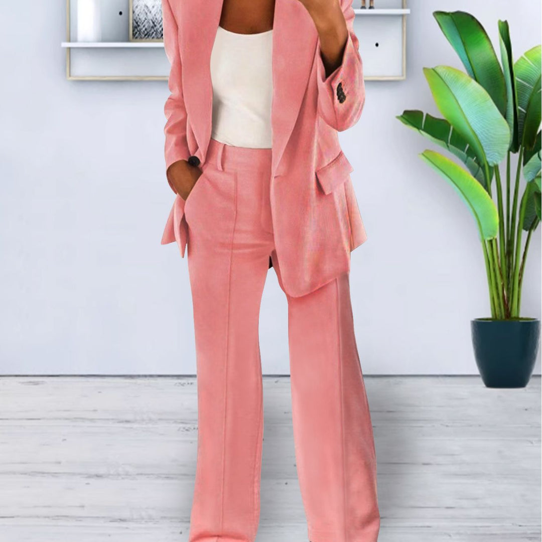 Damen Zweiteiliges Business-Casual Tailoring-Set mit Longline-Blazer und weitem Bundfalten-Hosenbein Shop Nory