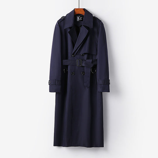 Herren Eleganter knöchellanger Trenchcoat mit verdeckter Knopfleiste und Taillengürtel Shop Nory