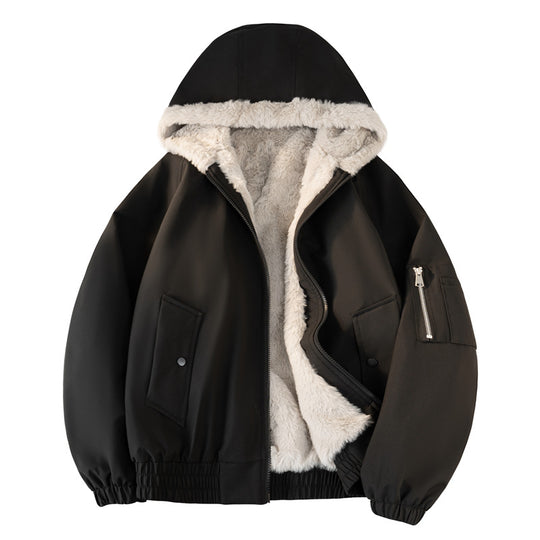 Herren Kapuzen-Bomberjacke mit Teddyfutter, wasserabweisender Außenhülle und Utility-Taschen Shop Nory