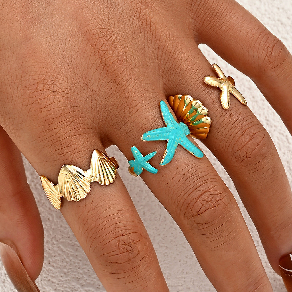 Damen elegantes Ring-Set mit maritimen Motiven und kreativen Details Shop Nory