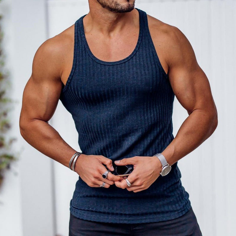 Herren nan geripptes Muskelshirt mit U-Ausschnitt und stretchigem Baumwollmix
