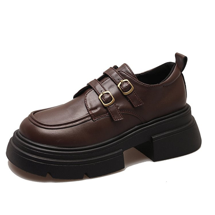 Damen modische Schnürschuhe mit eleganten Schnallen und robustem Plateau