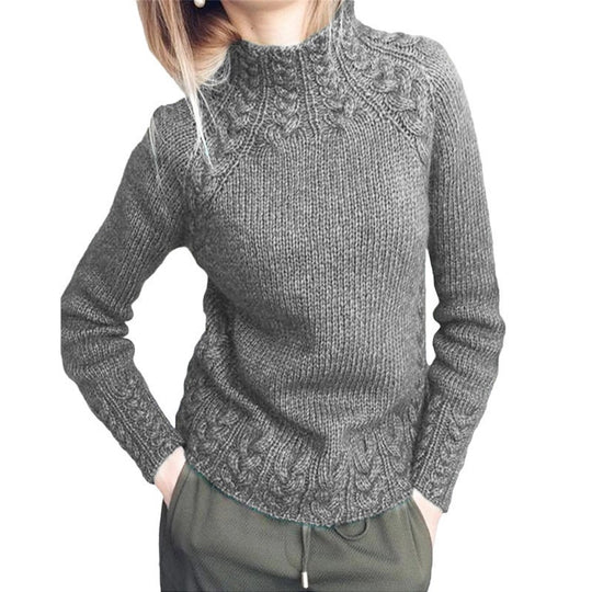 Damen nan grobgestrickter Zopfmuster-Pullover mit Stehkragen und tailliertem Schnitt Shop Nory