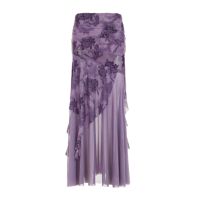 Damen Maxi-Rock mit floralem Design und asymmetrischem Schnitt