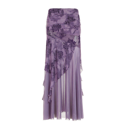 Damen Maxi-Rock mit floralem Design und asymmetrischem Schnitt