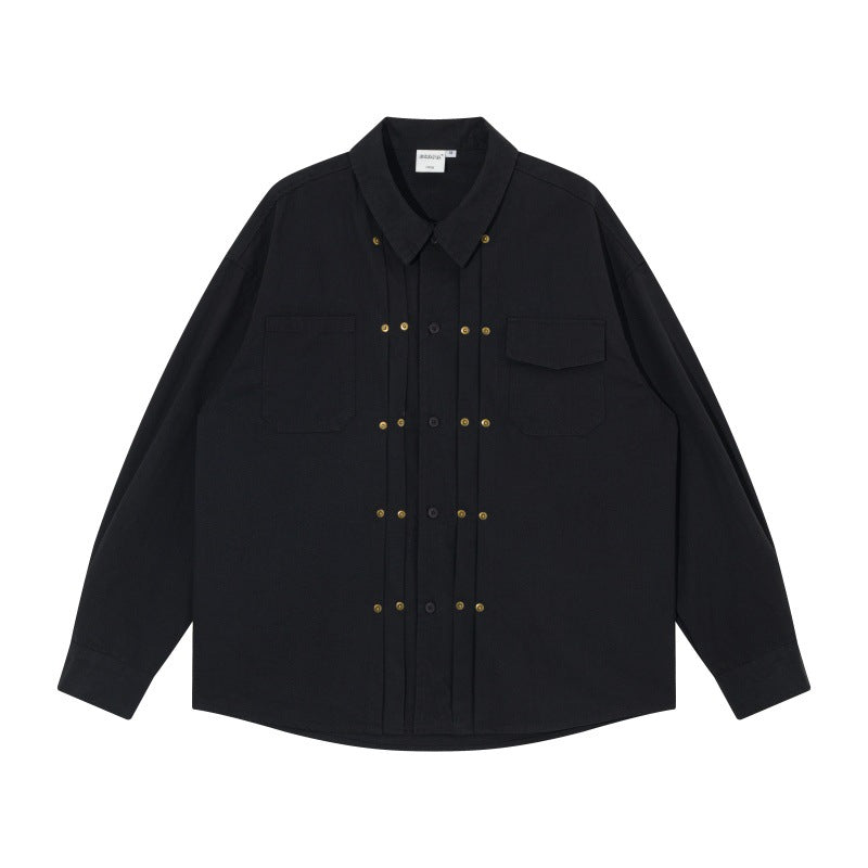 Herren Oversize-Hemdjacke im Workwear-Stil mit Ziersteppungen und Metallnieten Shop Nory