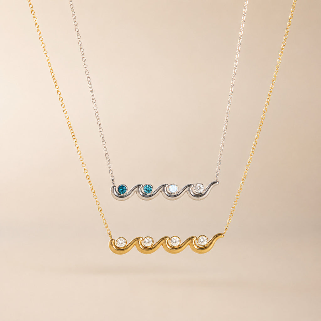 Damen Halskette mit wellenförmigem Design und funkelnden Zirkonia-Akzenten Shop Nory