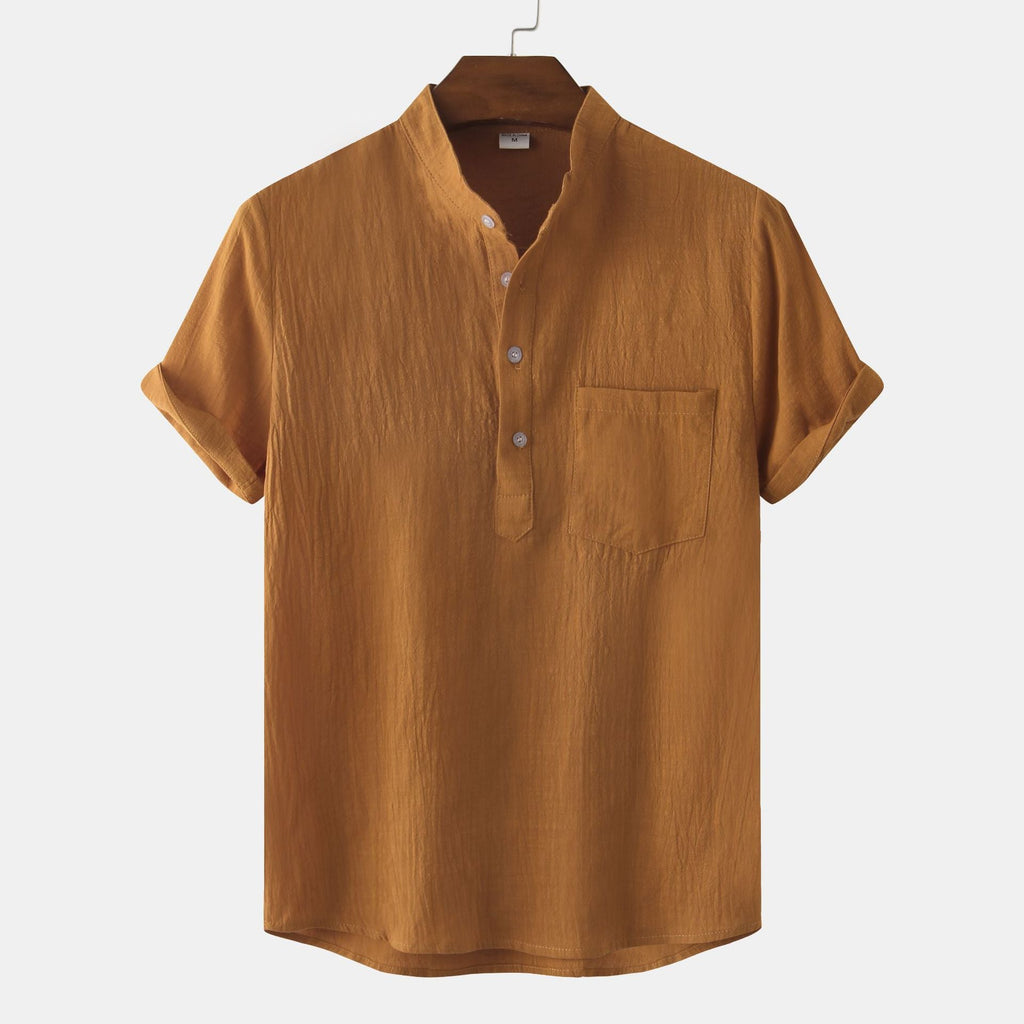 Herren Kurzarmhemd im legeren Henley-Stil mit Brusttasche