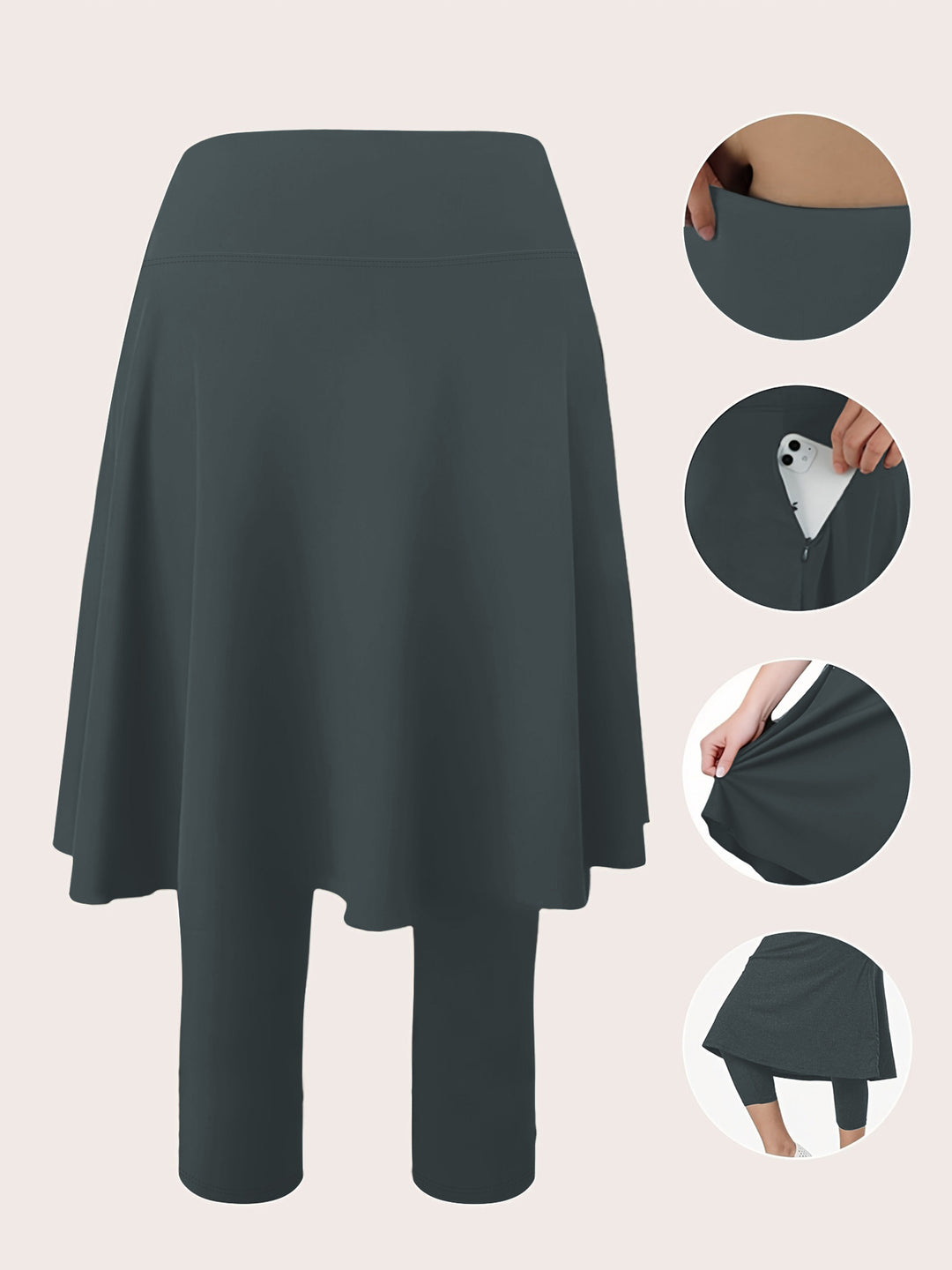 Damen Leggings mit integriertem Rock hoher Taillenbund und Seitentasche Shopy Nory