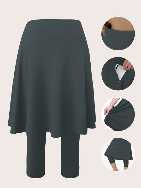 Damen Leggings mit integriertem Rock hoher Taillenbund und Seitentasche Shopy Nory
