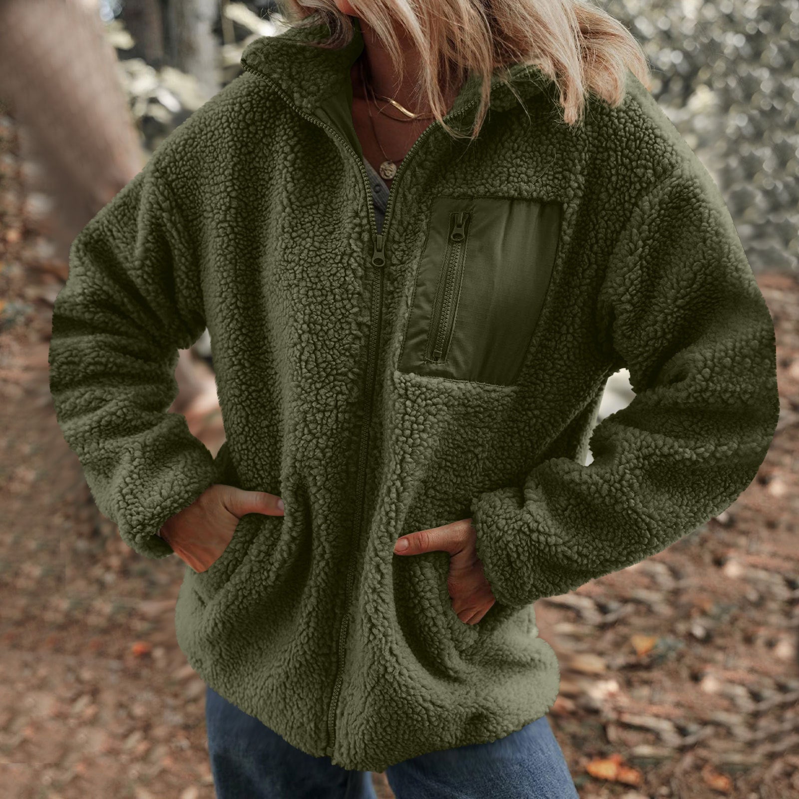 Damen Jacke mit hochabschließendem Kragen und praktischer Brusttasche