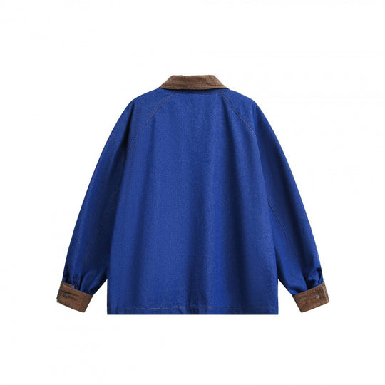 Unisex Kastige Denim-Workerjacke mit Cordkragen, Pattentaschen und D‑Ring Shop Nory