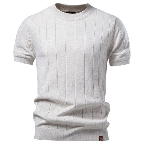 Herren nan leichter Kurzarm-Strickpullover mit feiner Rippenstruktur und Rundhalsausschnitt