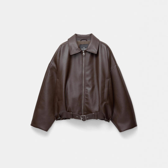 Damen nan kurz geschnittene Kunstlederjacke mit durchgehendem Reißverschluss und taillierendem Gürtel Shop Nory