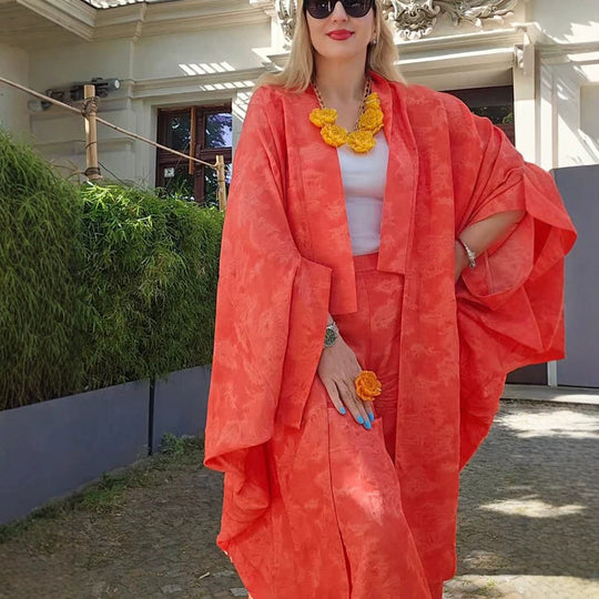 Damen Kaftan-Blazer-Set mit kimonoähnischen Ärmeln und weitem Palazzo-Hosen-Schnitt Shop Nory
