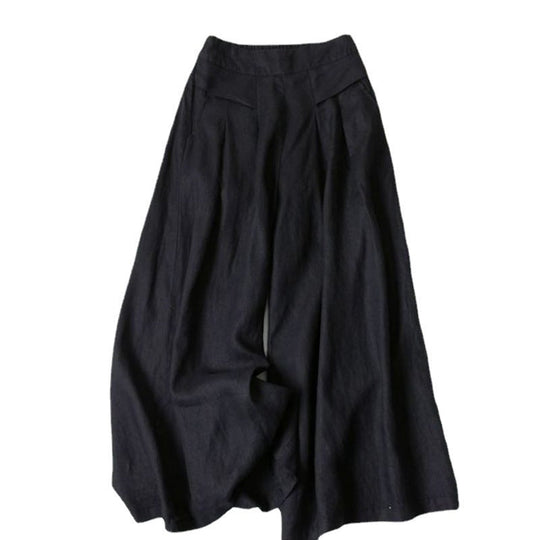 Damen Weit geschnittene Leinenhose mit hohem Bund und eleganten Falten