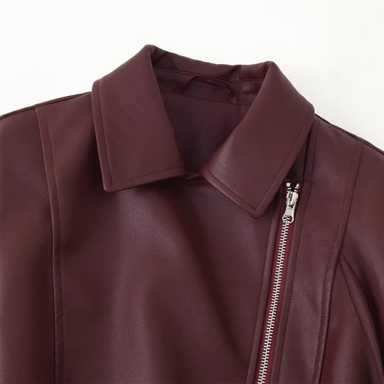 Damen Bikerjacke aus veganem Leder mit asymmetrischem Reißverschluss Shop Nory