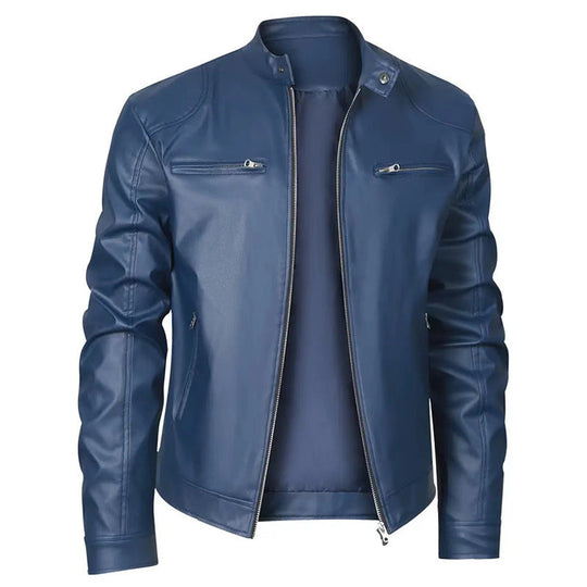 Herren Kunstleder Bikerjacke mit Taschen