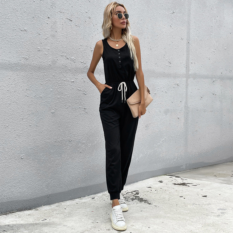 Damen Jumpsuit mit elastischem Taillenbund und praktischen Taschen