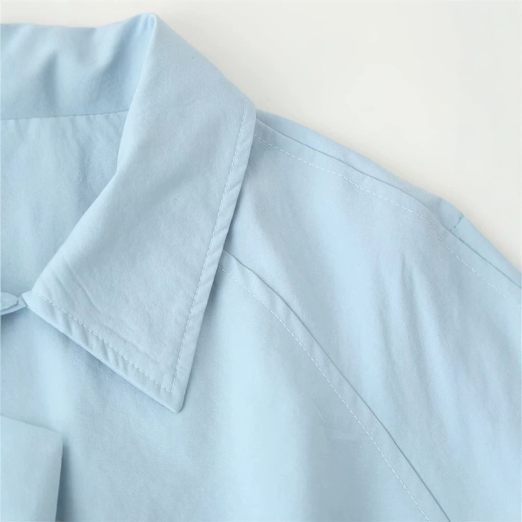 Damen langer taillierter Trenchcoat mit Bindegürtel und Hemdkragen Shop Nory