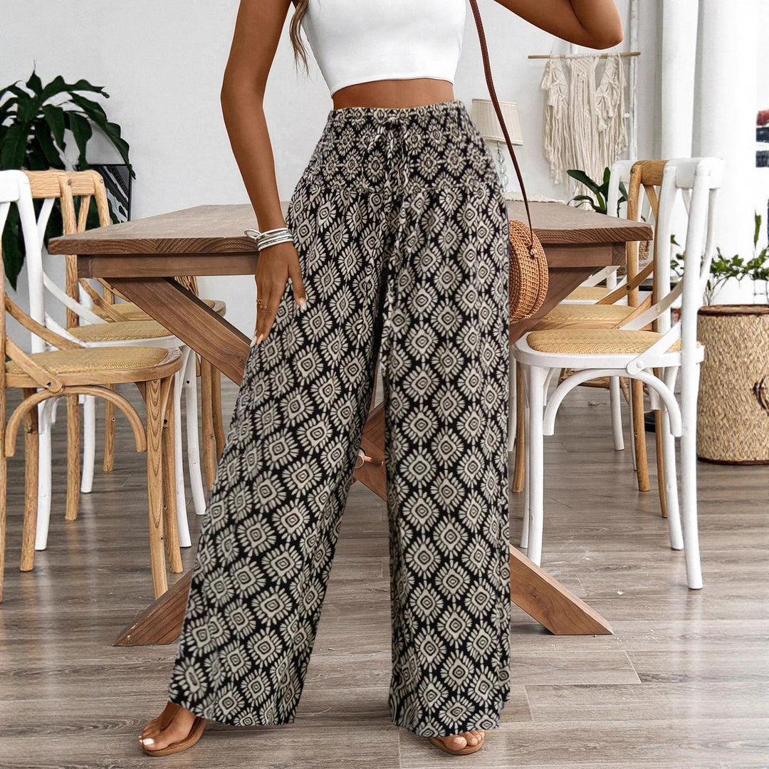 Damen Palazzo‑Hose mit hoher Smock‑Taille und Ethno‑Print Shop Nory
