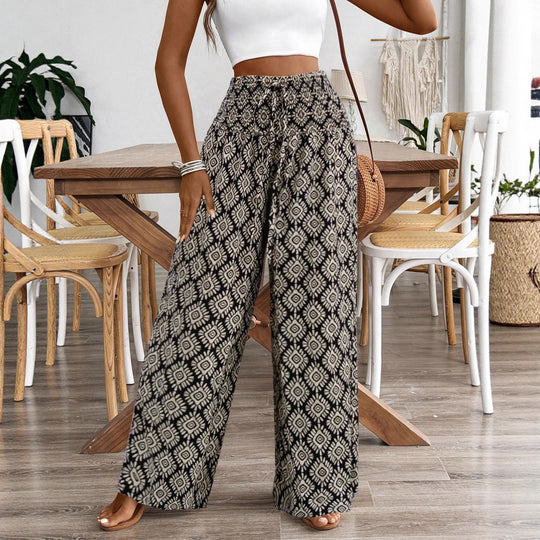 Damen Palazzo‑Hose mit hoher Smock‑Taille und Ethno‑Print Shop Nory