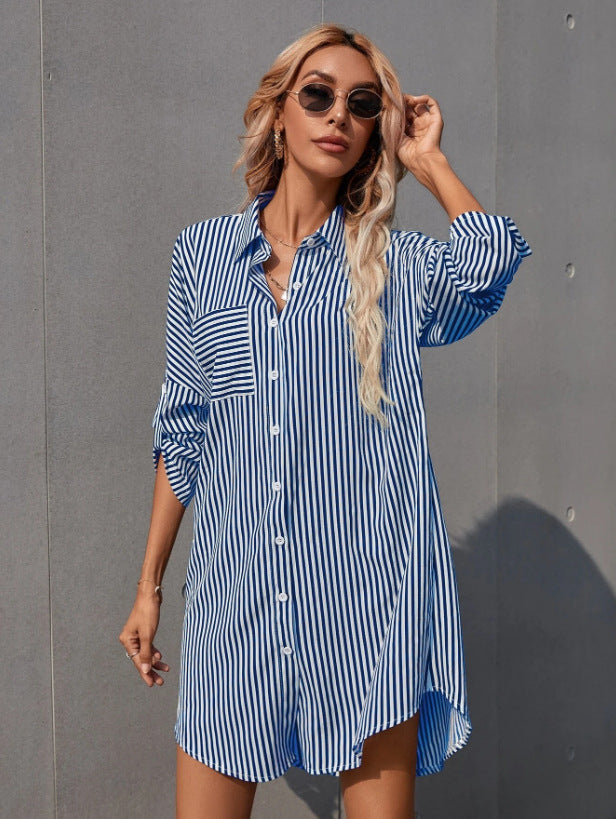 Damen Hemdblusenkleid im lässigen Stil mit Streifenmuster