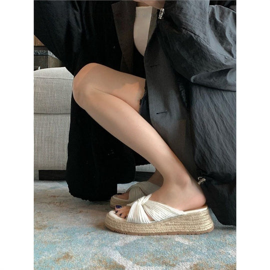 Damen Plateau-Espadrilles mit geknoteten Faltenriemen und geflochtener Jute-Sohle Shop Nory