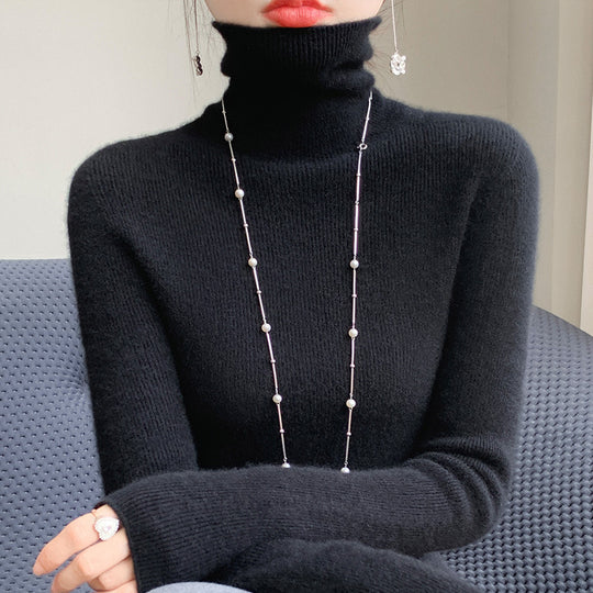 Damen Schmaler Rollkragenpullover aus Kaschmir‑Mix mit extralangem Ärmelabschluss Shop Nory