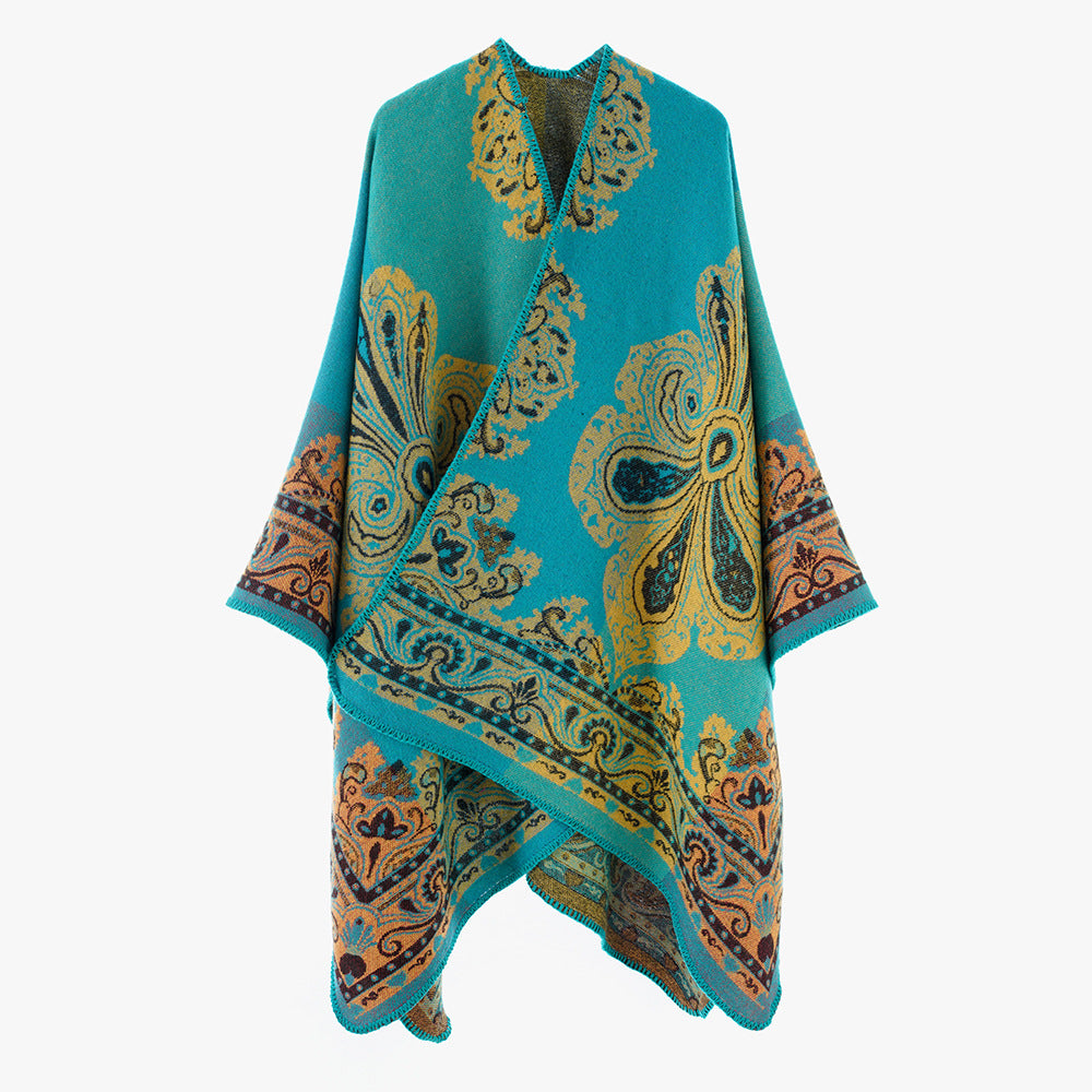 Damen Feiner Jacquard-Überwurf im Rechteckschnitt mit ornamentaler Bordürenstruktur Shop Nory