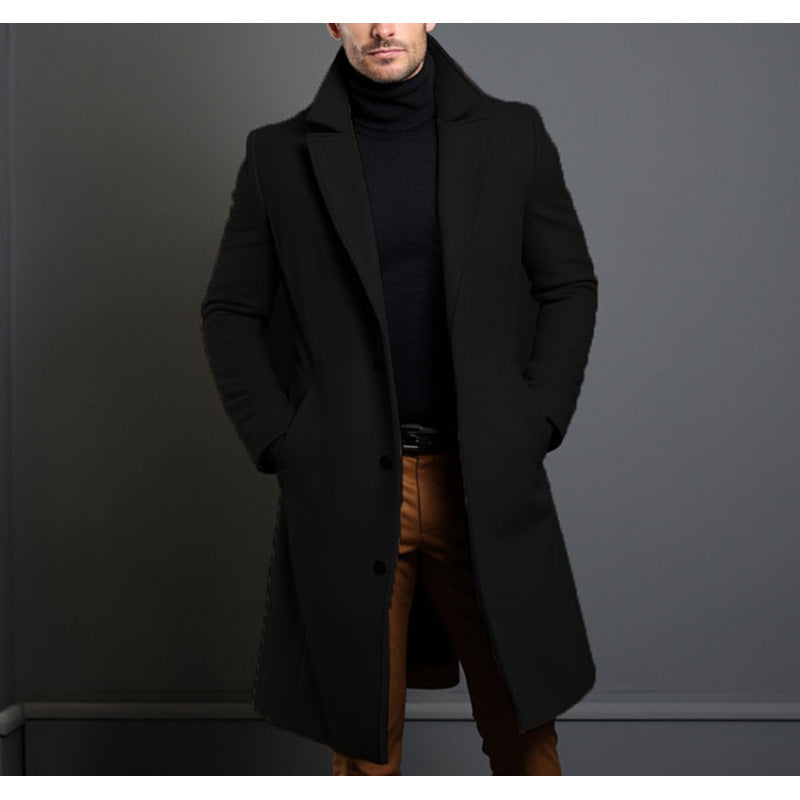 Herren Eleganter einreihiger Langmantel aus Wollmix mit schmaler Silhouette und Reverskragen Shop Nory