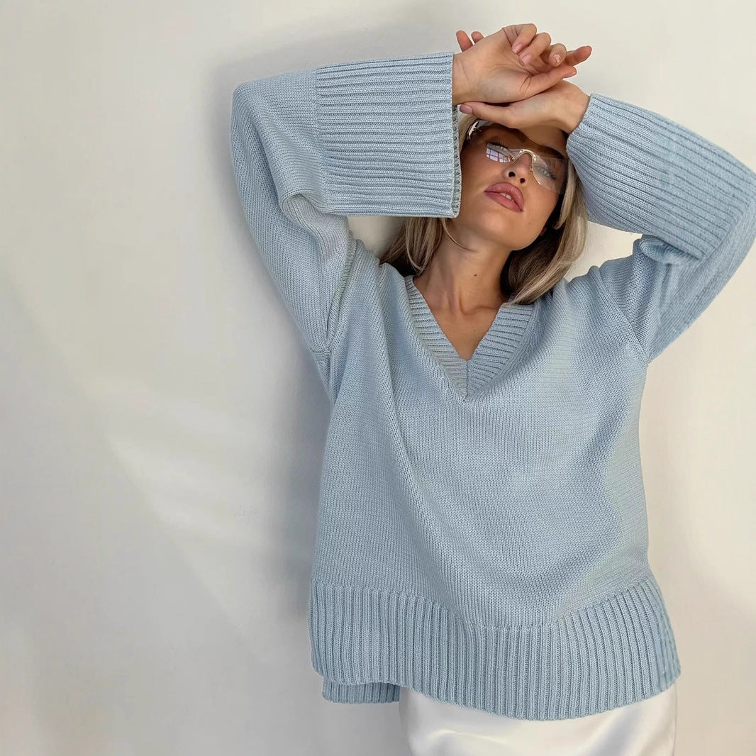 Damen V-Ausschnitt Pullover aus weichem Strick