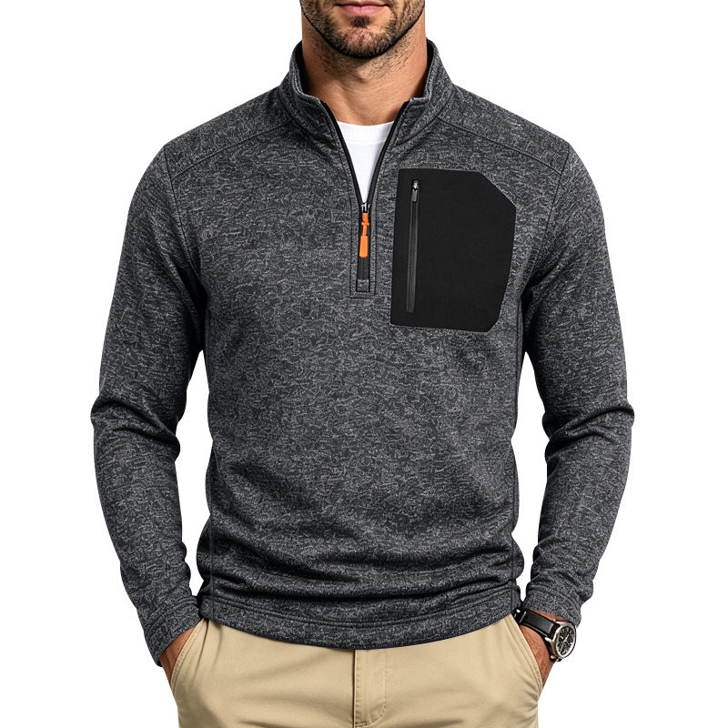 Herren Texturierter Troyer-Pullover mit halbem Reißverschluss und Brust-Zip-Tasche Shop Nory