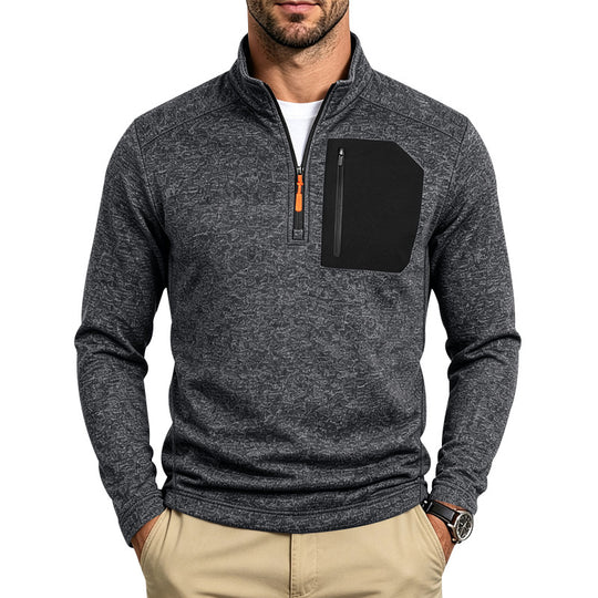 Herren Texturierter Troyer-Pullover mit halbem Reißverschluss und Brust-Zip-Tasche Shop Nory