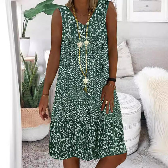 Damen luftiges Freizeitkleid mit verspieltem Blumenmuster und fließender Silhouette