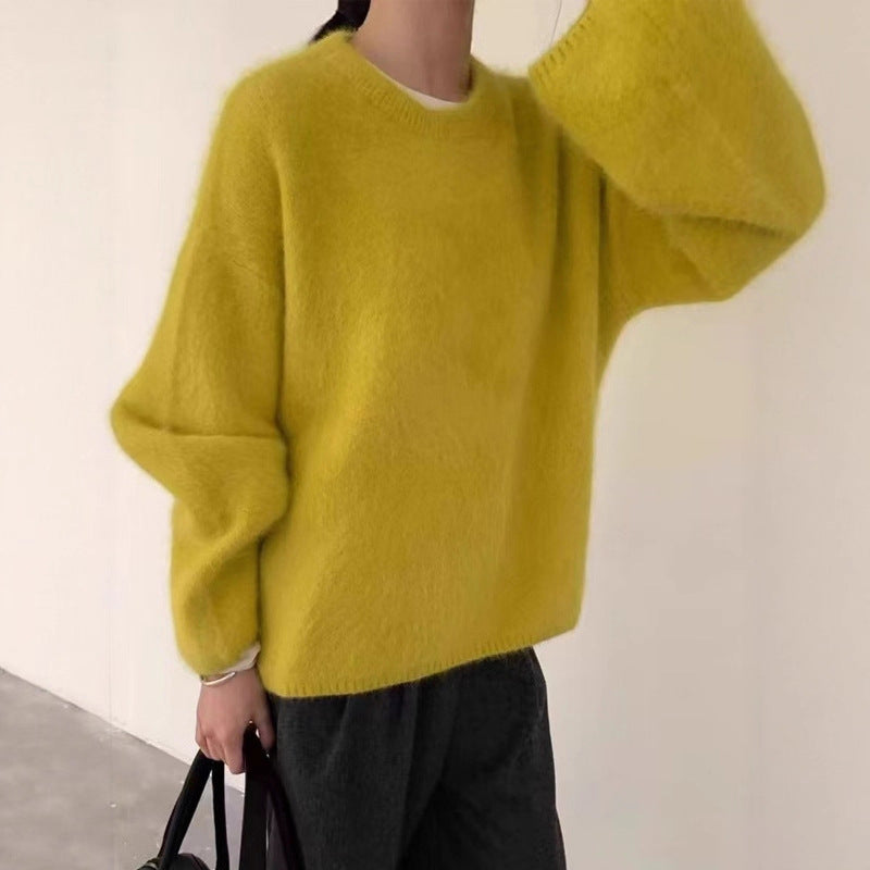 Damen Flauschiger Pullover mit überschnittenen Schultern und weitem Schnitt