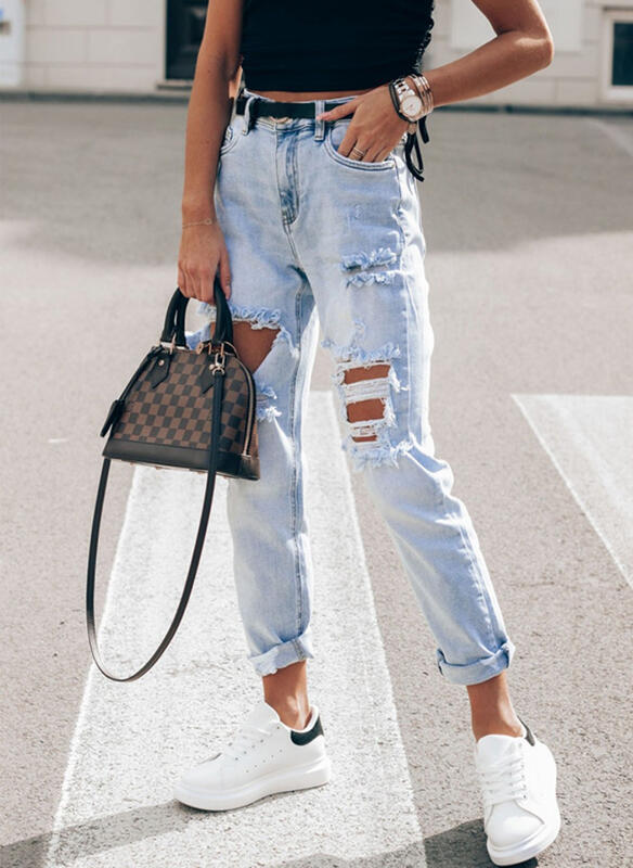 Damen Ripped Boyfriend Jeans im lässigen Vintage-Stil mit hohem Bund