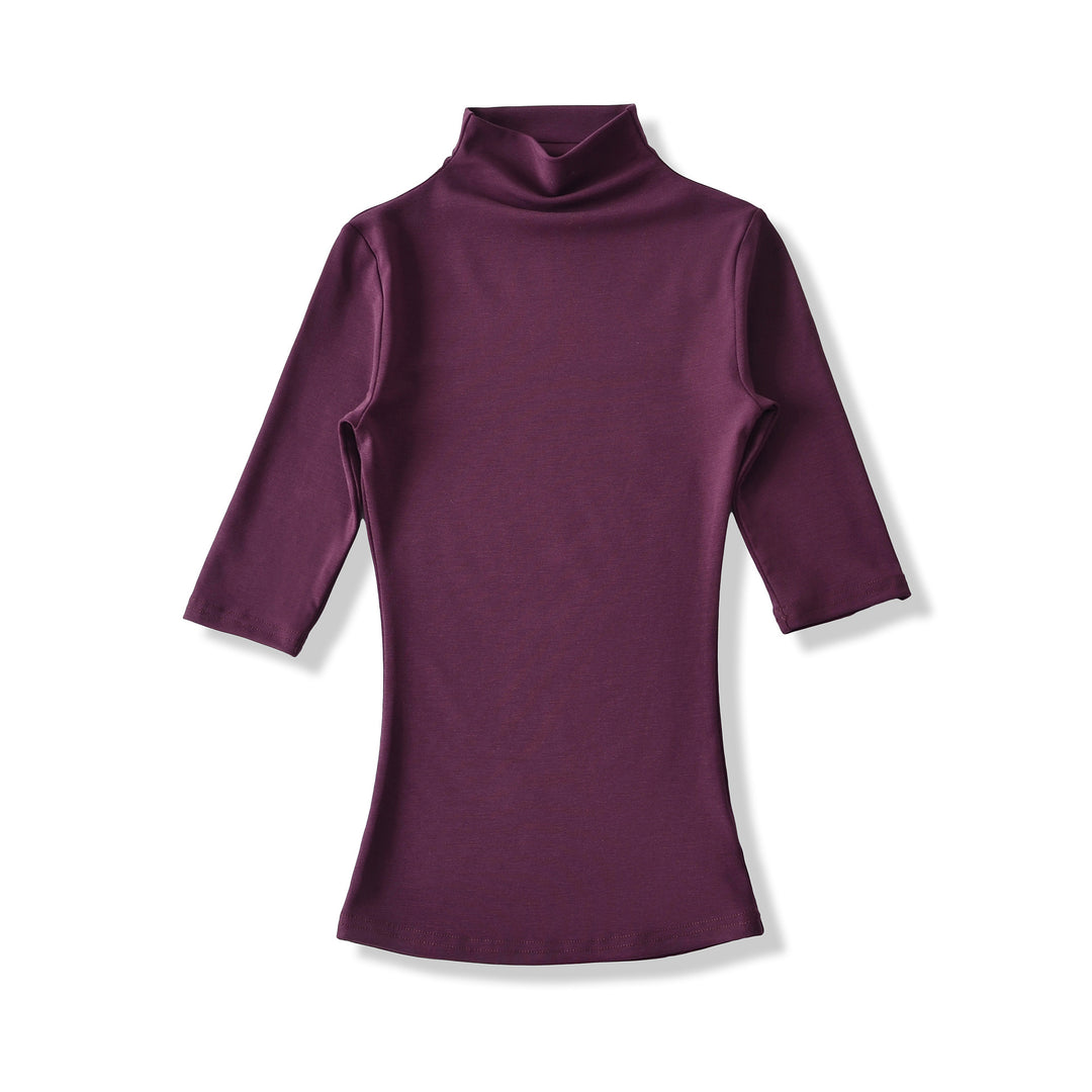 Damen Figurbetontes Stehkragen-Shirt mit halblangen Ärmeln Shop Nory