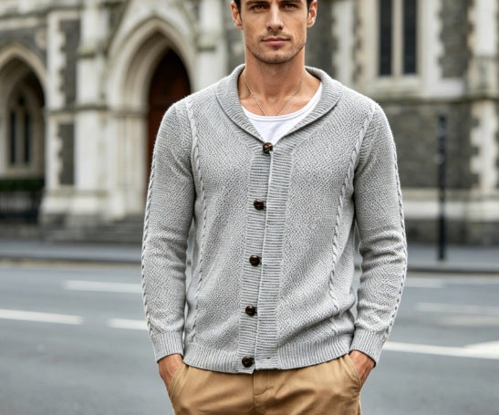 Herren Feinstrick-Cardigan mit Schalkragen, Karabiner-Verschlüssen und Strukturstrick Shop Nory