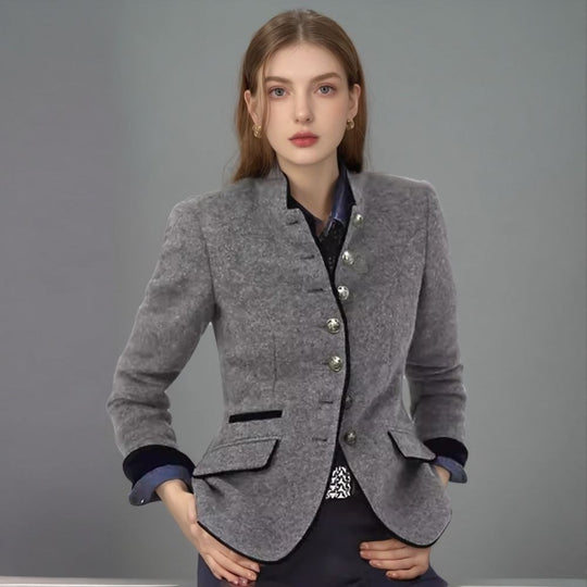 Damen Kurzblazer mit Stehkragen und Samtbesatz Shop Nory